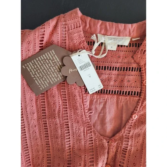 Anthropologie Forever That Girl Medium Eyelet Mini Dress Cotton Boho Cottage NWT - Picture 3 of 7